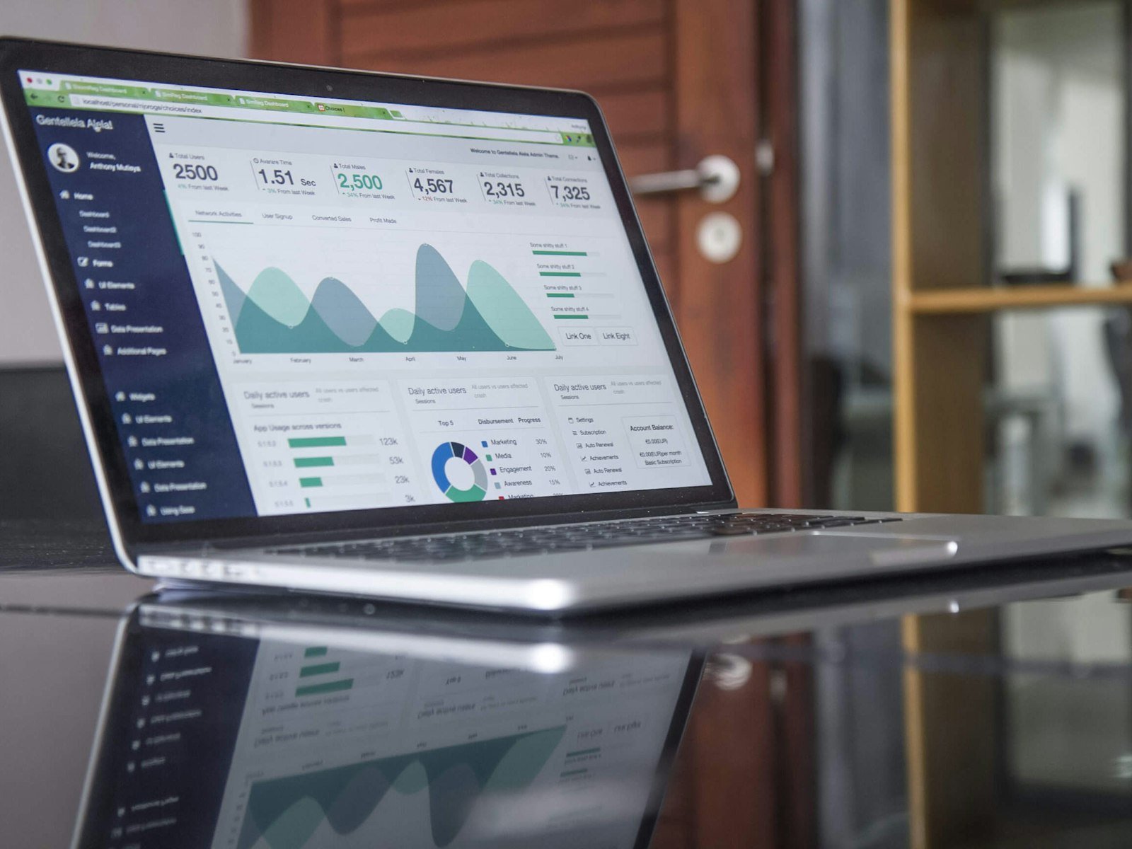 Laptop screen showing campaign performance charts